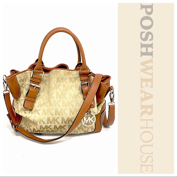 MICHAEL Michael Kors Handbags - MK Satin & Leather Signature Monogram Bucket Bag